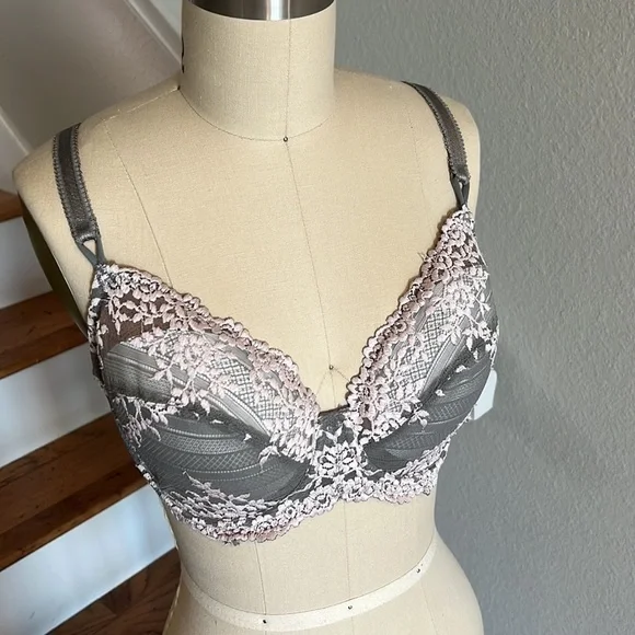 Wacoal Embrace Lace Underwire Bra 65191 Gray/Cream​​​​​​​​​ - Picture 6 of 15